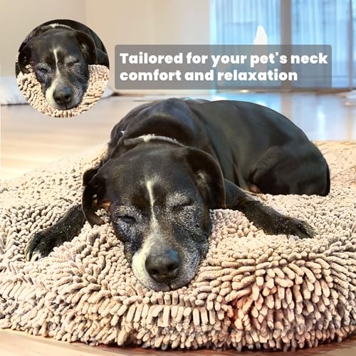 Muddy Mat® Cloud K-9 Bed for Dogs & Cats, Soft & Relaxing Donut Dog Bed, Chenille Material, Removable Cover, Washable & Dryer Safe–Beige Small(25'x25') - color: Beige, size: Small (25''X25'')
