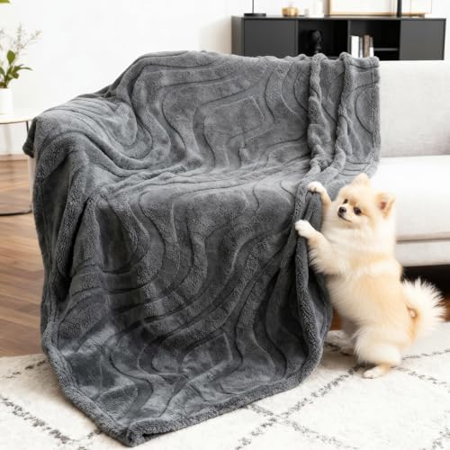 Waterproof Dog Blanket for Couch – Double Sided Washable Cat Puppy Blanket, Durable Furniture Protector for Dogs and Cats, Grey L(60×50)"
