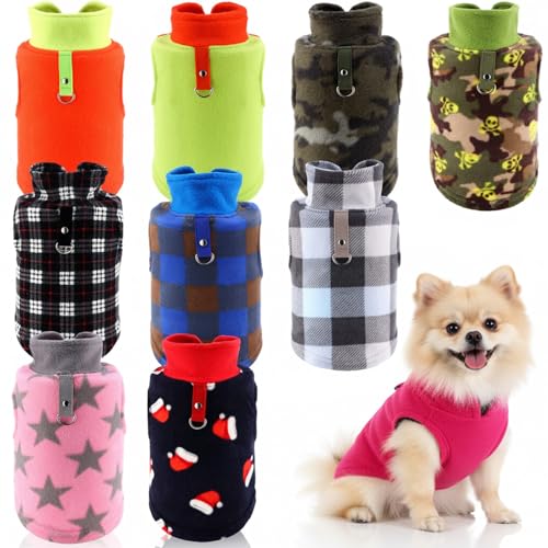 Reginary 10 Pack Medium Dog Sweaters Fleece Pet Dog Clothes with Leash Ring Soft Warm Winter Puppy Plaid Shirt(Bright) - size: Medium,6.6-8.8 lb, style: Bright