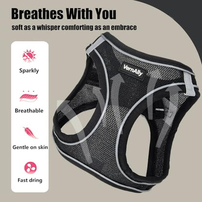 Sparkly Dog Harness Small Sized and Leash Set for Small Dogs Cats,Black S Puppy Harness, Step in Soft Dog Reflective Vest, Breathable Mesh Pet Harness. (Black, S) - color: Black, size: S