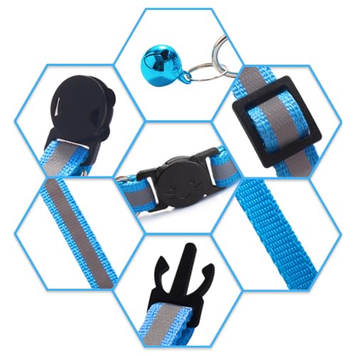 6 Pack Reflective Cat Collar with Bell, Breakaway and Safe Collars for Cats, Nylon, Pet Collar Adjustable19-32cm (Sky Blue) - color: Sky Blue