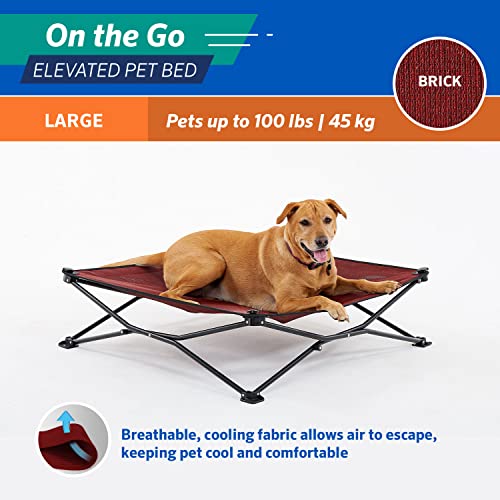 Coolaroo On-The-Go Elevated Dog Bed - Foldable Pop-Up Travel Dog Bed with Breathable, Moisture-Resistant Fabric, Carry Bag Included, Lightweight & Portable, Brick, Large - color: Brick, style: Large