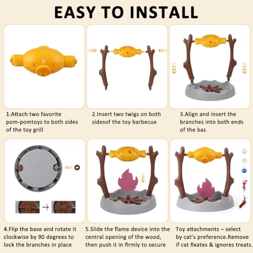 SZEE Cat Treat Puzzle Dispenser Toy, Cat Puzzle Feeder Toy for Slower Eating Training, Keeps Pets Busy & Prevents Overeating, Includes Small Interactive Toys to Boost Appeal (Campfire-Roast Shape)