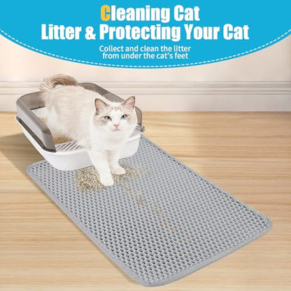Cat Litter Mat, Kitty Litter Collector, Double Layered Honeycomb Design Waterproof, Anti Urine, Anti Slip, Easy to Clean, Limit Garbage (23"x14.5", Grey) - color: Gray, size: 23" x 14.5"