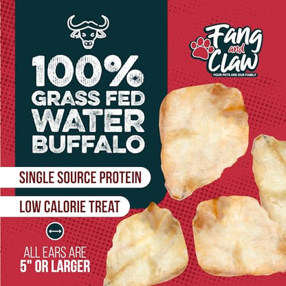 100 Count Water Buffalo Ears for Dogs, Bulk Pack, Jumbo 5-Inch - Pig Ear & Rawhide Alternative, Single-Ingredient Grass-Fed Long-Lasting Natural Dog Chews for Aggressive Chewers - style: 100 Count