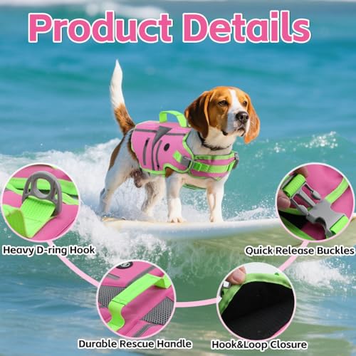 EMUST Dog Life Jacket,Dog Life Vest for Swimming,Small Dog Swim Vest,Lightweigth Adjustable Reflective Puppy Pet Float Life Preserver Vest,Pink,S - color: New Pink, size: S