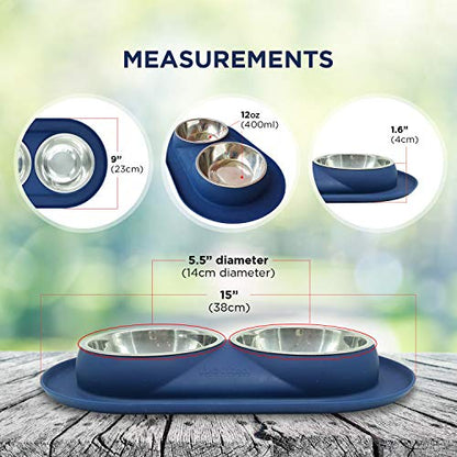 Bonza Cat or Small Dog Bowls with Spill-Proof Mat,12 oz Stainless Steel Feeding Dishes - size: Feeding Station