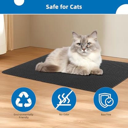 Cat Litter Mat for Indoor Cats Eva Double-Layer Litter Box Mat Washable for Easy Cleaning Cat Rug Collects Litter and Prevents Liquid Leakage (Gray, 23.6×15.7inch) - color: Gray-23.6×15.7inch