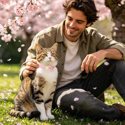 Unique style paws 2 Pack Valentine Kitten Collar Breakaway with Bell&Pendant, Adjustable Safety Spring Summer Peach Flower Pink Bow Cat Cotton Collar for Girl Boy Cat and Small Pet - color: Peach Flower Bow