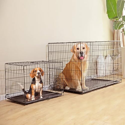 Simple Deluxe X-Large Dog Crates with Divider Panel, 42 inch Folding Mental Wire Double Door Dog Cage with Removable Leak-Proof Pan Tray, Durable Pet Kennels Outdoor, Indoor, Travel (Black, 42in) - size: 42.1"L x 26.8"W x 28.7"H