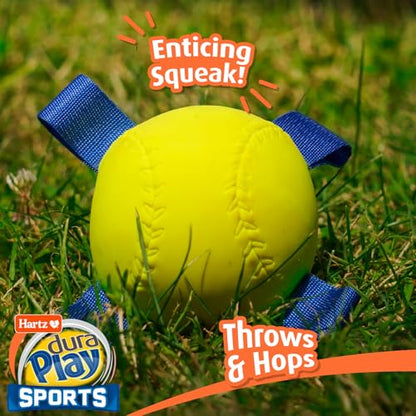 Hartz Dura Play Sports Baseball Dog Toy, Bacon Scented Squeaky Latex Yellow & Blue Toy, 1 Count - size: 1 Count, style: Baseball
