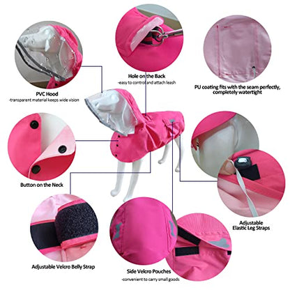 Waterproof Dog Raincoat, Adjustable Reflective Lightweight Pet Rain Clothes with Poncho Hood (X-Small, Dark Pink) - color: Dark Pink, size: X-Small(4-9lb)