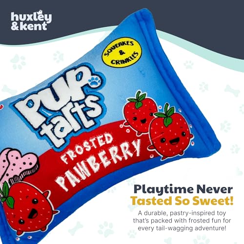 Huxley & Kent Funny Dog Toy w/Squeaker – Power Plush Squeaky Dog Toys for Small, Medium & Large Dogs – Soft Stuffed Animal for Indoor Play & Fetch - Pup-Tarts Frosted Pawberry, Small - size: Small, style: Pup-Tarts Frosted Pawberry