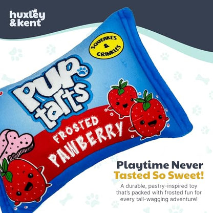 Huxley & Kent Funny Dog Toy w/Squeaker – Power Plush Squeaky Dog Toys for Small, Medium & Large Dogs – Soft Stuffed Animal for Indoor Play & Fetch - Pup-Tarts Frosted Pawberry, Small - size: Small, style: Pup-Tarts Frosted Pawberry