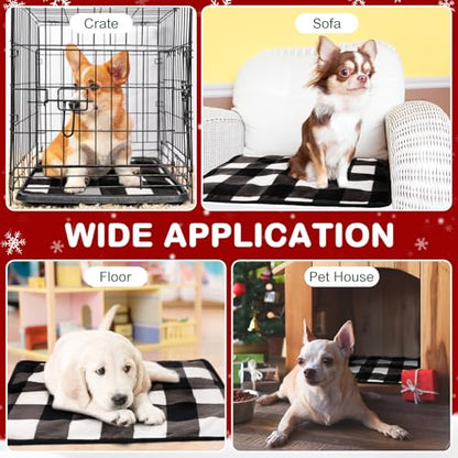 HunnmingRe 2 Pack Self Warming Cat Bed Self Heating Dog Pad Cat Warming Pad Thermal Pet Mat Washable Reflect Body Heat Removable Cover for Indoor Kittens Puppies (Black White Plaid,16 x 20 Inch) - size: 16 x 20 Inch