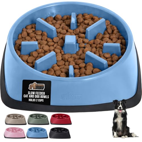 GORILLA GRIP® Patented BPA Free Slow Feeder Dog Bowls, Interactive Puzzle Toy for Dogs and Cats Food Training Enrichment, Keeps Pets Busy and Prevents Puppy Overeating, All Breeds, 2 Cup, Light Blue - color: Light Blue, size: 2 Cup