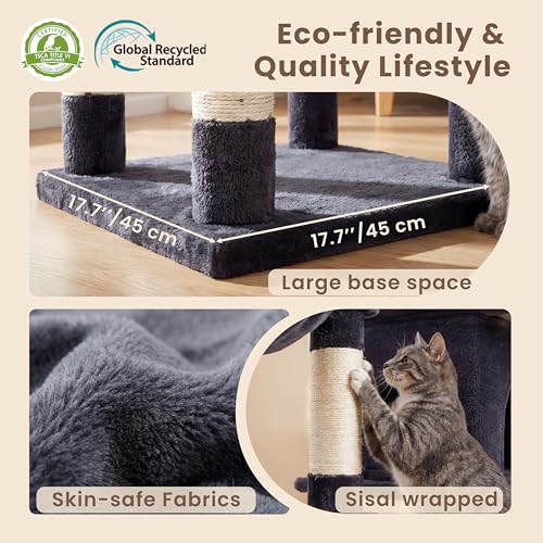 Heybly Cat Tree, 56-Inch Multi-Level Easy Climb Tower for Large Cats, Cat Furniture with 2 Perches, Cozy Hammock, Spacious Condo & Cat Basket, Durable Sisal Scratching Posts, Smoky Gray HCT028G - color: Smoky Gray