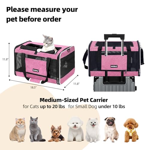 Cat Carrier Soft-Sided Travel Bag for Medium to Large Cats Over 15lbs, Small Dog Carrier Crate Top Entry Breathable Mesh Puppy 12 Pounds, Pet Rabbit Carrying Cage Kennel Collapsible Pink - color: Pink