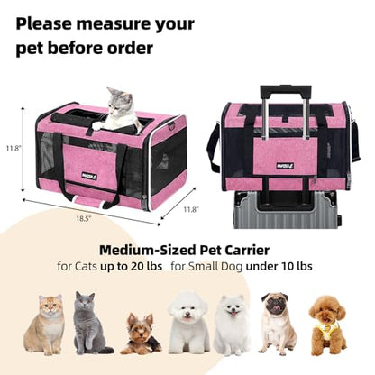 Cat Carrier Soft-Sided Travel Bag for Medium to Large Cats Over 15lbs, Small Dog Carrier Crate Top Entry Breathable Mesh Puppy 12 Pounds, Pet Rabbit Carrying Cage Kennel Collapsible Pink - color: Pink