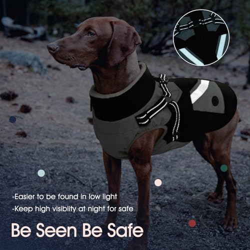 IECOii Dog Coat with Harness Built in - Black, Large - Waterproof Winter Coat, Fleece Lined Snow Jacket for Dogs - color: Black, size: Large(Chest:24.4 in)