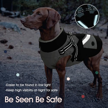 IECOii Dog Coat with Harness Built in - Black, Large - Waterproof Winter Coat, Fleece Lined Snow Jacket for Dogs - color: Black, size: Large(Chest:24.4 in)