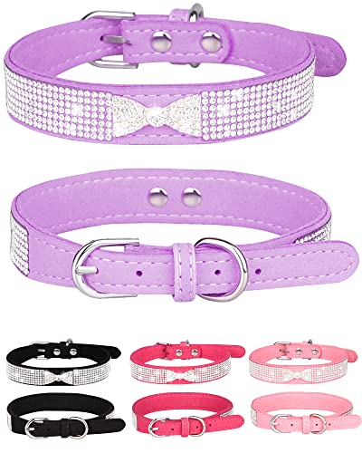 Dog Collar for Small Dogs, Adjustable Leather Suede Bling Dog Collars，Pink Dog Collar Cat Collar, Rhinestone Dog Collar (XS, purple4) - color: purple4, size: XS