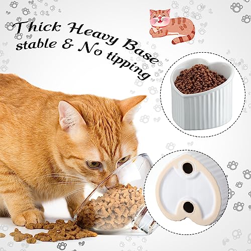 Mumufy 2 Pcs Ceramic Elevated Cat Bowls Tilted Elevated Raised Pet Bowls Anti Vomit Cat Dish for Indoor Stress Free Water Dish Feeder for Puppies, Heart Shaped(Pearly White, Black) - color: Pearly White, Black