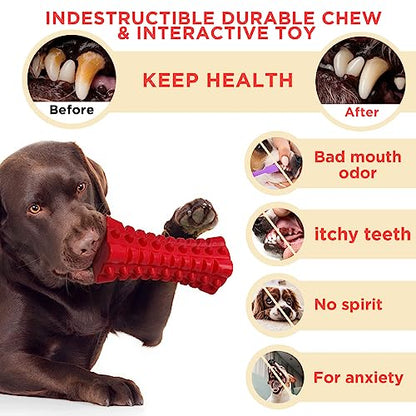 Indestructible Squeaky Dog Toy – Tough Rubber Chew Toy for Aggressive Large Dogs, Durable and Safe for Interactive Play - color: Red