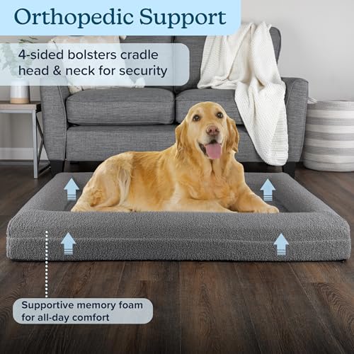 Orthopedic Dog Bed - 45x36 Inch Large Dog Bed with Supportive Bolster, Nonslip Bottom, and Removable Washable Cover - Memory Foam Pet Beds for Large Dogs - Pet Products by PETMAKER (Gray) - size: Large