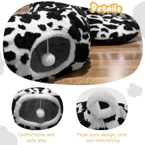Cat Tunnel Bed for Indoor Cats, Soft Plush Donut Peekaboo Cat Cave, Multifunctional Playground Toy for Small Medium Large Cats, Kittens, Rabbits, Ferrets, with Washable Cushion (Black&White) - color: Black&White