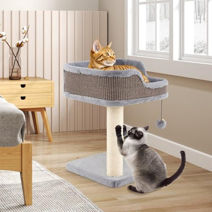 PETSITE 20 inch Small Cat Tree, Modern Cat Tree with Top Soft Upholstered Bed, Sisal Scratching Posts & Mats, and Interactive Dangling Ball, Ideal for Small Indoor Cats and Kittens