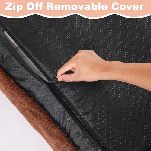 Bedfolks Plush Waterproof Dog Crate Bed, Pad with Removable Cover, Faux Fur, Washable Kennel Bed 29"x21", Solid Brown - color: Solid Brown, size: Medium(29x21'')