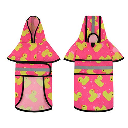 HDE Dog Raincoat Jacket Reflective Adjustable Hooded Pet Poncho Rain Coat with Leash Hole for Small to X-Large Dogs Pink Ducks - S - color: Ducks Pink, size: Small