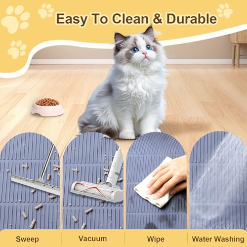 Cat Litter Mat Extra Large 40"x28" Silicone Waterproof Litter Trapping Mat for Litter Box, Non-Slip Urine-Proof Kitty Litter Box Mat with Deep Grooves, Easy Clean Scatter Control Pet Mat (Gray) - size: 40X28IN Cat Litter Mat