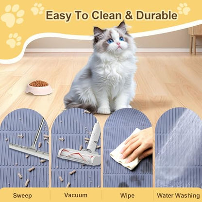 Cat Litter Mat Extra Large 40"x28" Silicone Waterproof Litter Trapping Mat for Litter Box, Non-Slip Urine-Proof Kitty Litter Box Mat with Deep Grooves, Easy Clean Scatter Control Pet Mat (Gray) - size: 40X28IN Cat Litter Mat