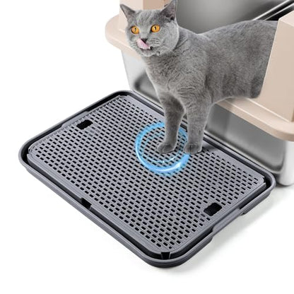 Large Cat Litter Box Step Mat, 16.5"x11.2" Cat Ramp Stairs, Cat Litter Catcher for Self-Cleaning Litter Box, Cats Pedal Step Stool Ideal for Kitten & Older Cats (Dark Grey) - color: Dark Grey Large