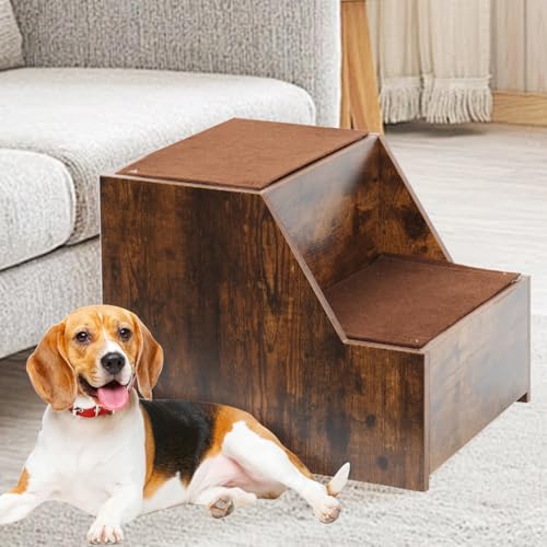Pet Bunk Bed with Removable Step for Dogs and Cats Particle Board Vintage Double-Layer Design Cushion Indoor Use Cozy Living