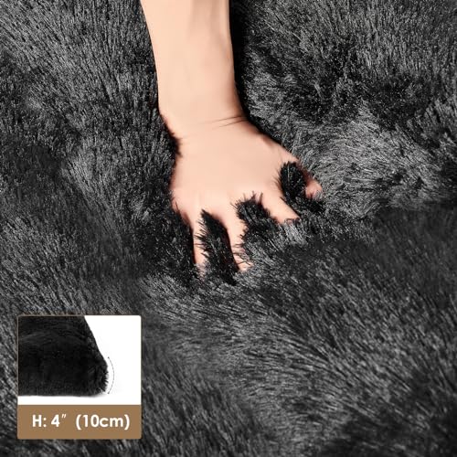 EHEYCIGA Fluffy Dog Crate Bed for Medium Dogs, Plush Faux Fur Crate Pad, Calming Anti Anxiety Medium Dog Bed, Washable Soft Warm Crate Mat with Non-Slip Bottom, Black - color: Black, size: 29.5 x 20