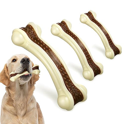 Sosation 3 Pack Chew Toys for Aggressive Chewers, Bone Toys Nylon Beef Flavor Dog Teething Toys for Large/Medium/Small Puppies Breeds(Small, Large, Medium, Curved Bone) - size: Small, Large, Medium, style: Curved Bone