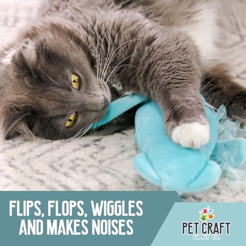 Pet Craft Supply Flipper Flopper Interactive Electric Realistic Flopping Wiggling Moving Fish Potent Catnip and Silvervine Cat Toy Sassy Squid, All Breed Sizes