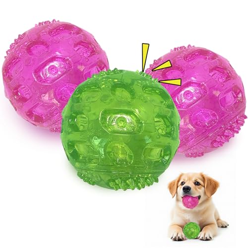 RICHIE Ultra Durable Squeaky Dog Balls 3 Inch for Large Medium Dogs, Tough Chew Toys for Aggressive Chewers, Floating Fetch Balls for Pool Play, Teeth Cleaning Dog Toys 3 Pack Red + Red + Green - color: Red + Red + Green