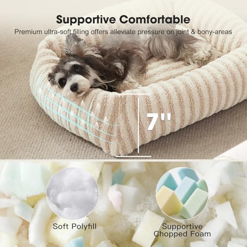MIXJOY Dog Bed for Medium Sized Dogs, Washable Medium Dog Beds with Removable Cover, Rectangle Pet Beds with Non-Slip Bottom, Warming Calming Dogs Cuddler, 25"x21"x7", White - color: White, size: S Plus(25"Lx21"Wx7"Th)