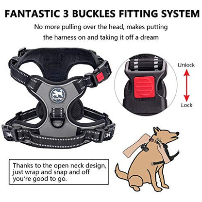 PoyPet No Pull Dog Harness, No Choke Front Lead Dog Reflective Harness, Adjustable Soft Padded Pet Vest with Easy Control Handle for Small to Large Dogs(Grey,XS) - color: Grey, size: XS