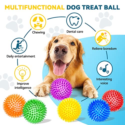 SHARLOVY 3.5” Large Dog Toys Ball, 6 Pack Squeaky oys, Durable for Aggressive Chewers, Spiky Ball for Clean Teeth and Training, Fetch Toys for Large Dogs, for Puppy Chew and Teething - size: Large Set of 6