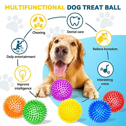 SHARLOVY 3.5” Large Dog Toys Ball, 6 Pack Squeaky oys, Durable for Aggressive Chewers, Spiky Ball for Clean Teeth and Training, Fetch Toys for Large Dogs, for Puppy Chew and Teething - size: Large Set of 6