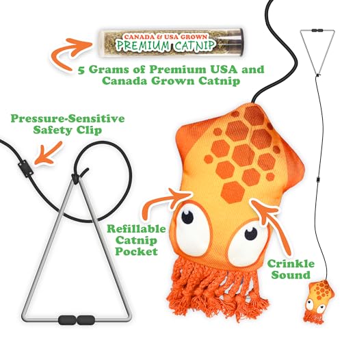 Meowijuana Jump 'n' Jamb Door Hanging Cat Toy Bundle | Deep Sea Squid + Sierra Sunshine Blend | Refillable Interactive Catnip Toy | Promotes Play and Cat Health | Potent Catnip Grown in North America - color: Deep Sea Squid Bundle