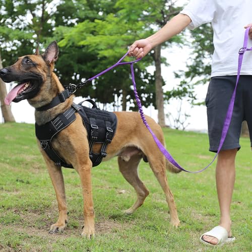 ICEFANG Tactical Dog Leash,K9 Training Walking Bungee Lead with 2 Control Handle,Heavy Duty Quick Release Metal Clasp,for Medium Large Breed (Reflective Purple, 6 FT) - color: Reflective Purple, size: 6 FT