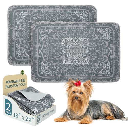 Washable Pee Pads for Dogs, 2 Pack Reusable Puppy Pads Waterproof, Absorbent and Leakproof Dog Pee Pads, Non Slip Puppy Training Pads, Pet Mat for Floor, Crate, Couch, Whelping,Grey, 18"x24" - size: 18"x24"(Pack of 2)