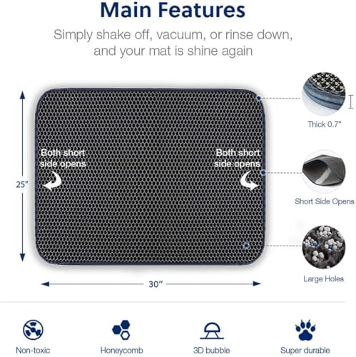 WePet Cat Litter Mat, Kitty Litter Trapping Mat, Honeycomb Double Layer Mats, No Phthalate, Urine Waterproof, Easy Clean, Scatter Control, Catcher Litter Tray Box Rug Carpet - color: #02 Grey