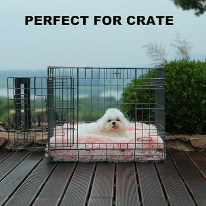 Bedfolks Waterproof Crate Bed, Plush Dog & Cat Bed with Washable Cover, Faux Fur Kennel Pad, 17"x12", Pink - color: Pink, size: XX-Small(17x12'')